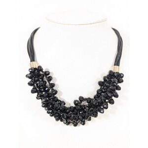 Black‎ Faceted Glass Bead Statement Necklace Multi Cord Modern 21 in